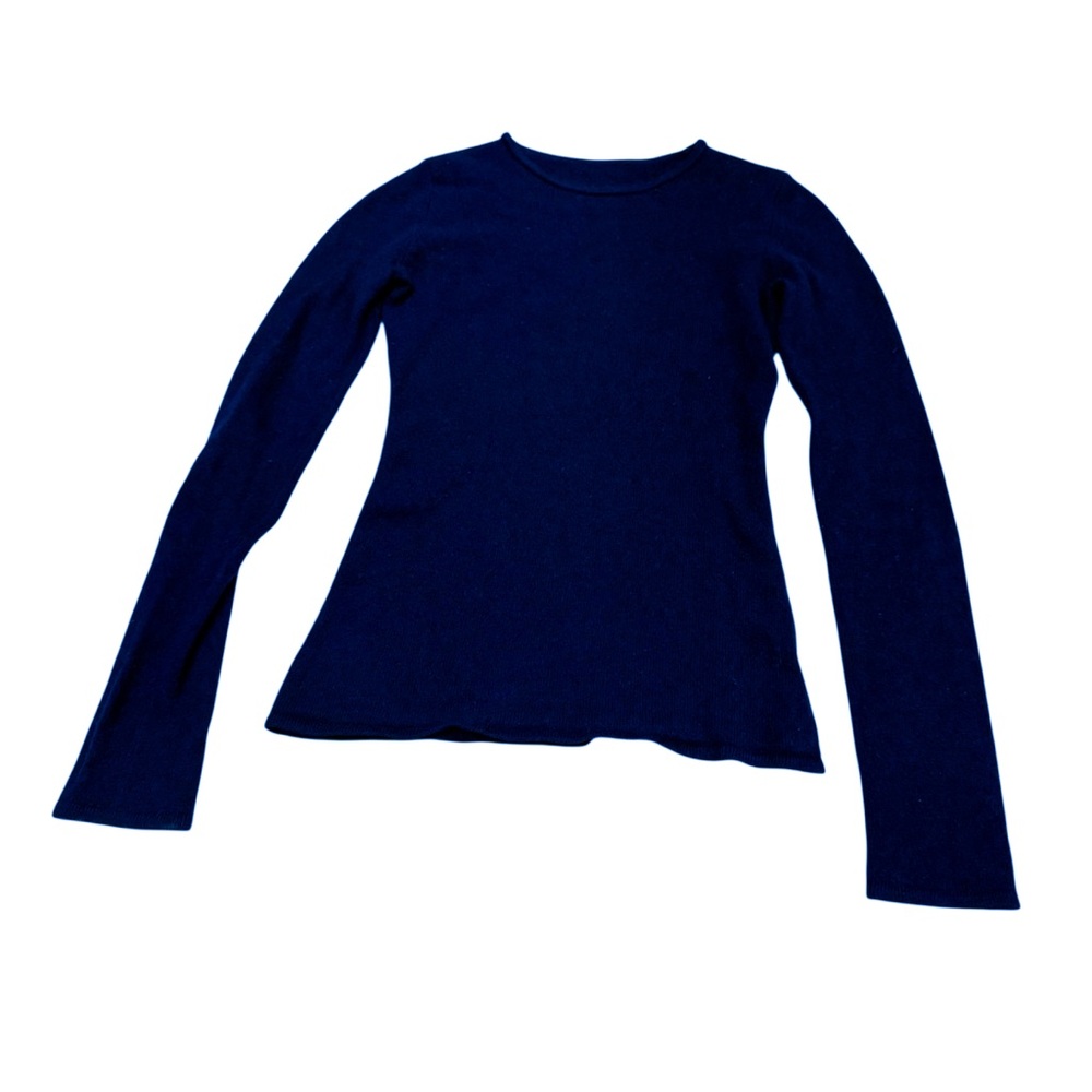 100% cashmere navy blue sweater pullover long sleeve classic quiet luxury XS